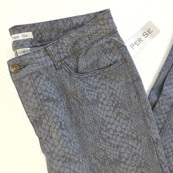 Per Se Jeans 8 Gray Animal Print Stretch Skinny Leg NEW With Tags - Picture 2 of 4